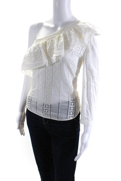 Veronica Beard Women's Cotton Lace One Shoulder Long Sleeve Blouse White Size 2