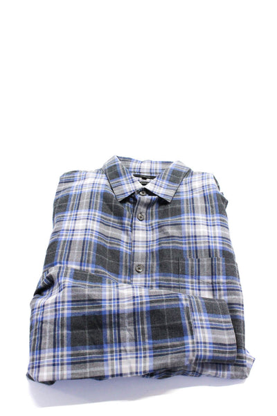 Vince Mens Cotton Plaid Print Button Collar Long Sleeve Tops Blue Size XL Lot 2