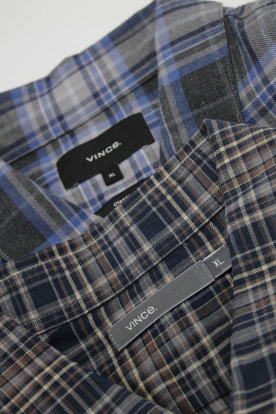 Vince Mens Cotton Plaid Print Button Collar Long Sleeve Tops Blue Size XL Lot 2