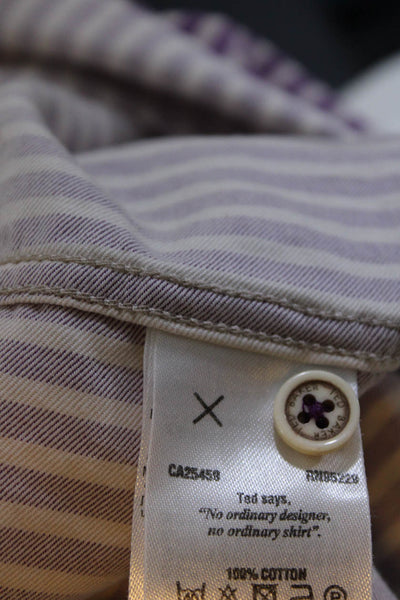 Ted Baker London Mens Cotton Striped Print Button Up Shirt Purple White Size 6