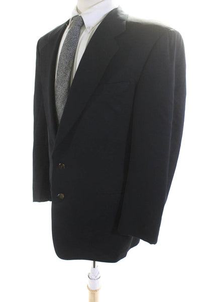 Canali Mens Wool Notched Lapel Two Button Blazer Jacket Navy Blue Size 44 R