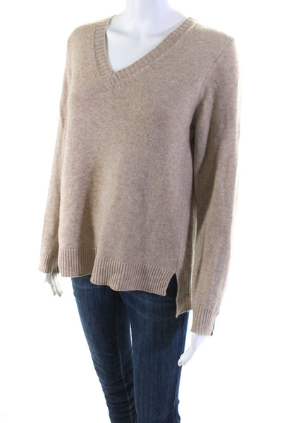 J Crew Womens Wool Cashmere Split Hem Long Sleeve V-Neck Sweater Brown Size M