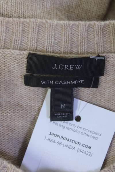 J Crew Womens Wool Cashmere Split Hem Long Sleeve V-Neck Sweater Brown Size M