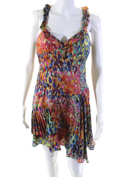 Nanette Lepore Women's Silk Spotted Pleated V-Neck Slip Dress Multicolor Size 2