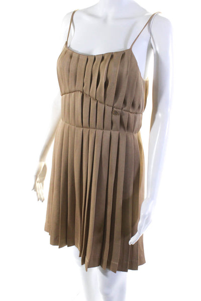 Chanel Womens Brown Pleated Scoop Neck Sleeveless Lined Mini Dress Size 38