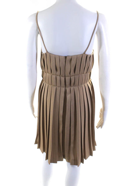 Chanel Womens Brown Pleated Scoop Neck Sleeveless Lined Mini Dress Size 38