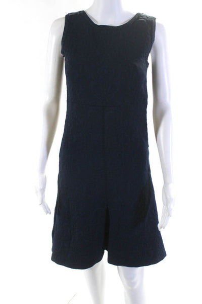 Chanel Womens Navy Textured Printed Crew Neck Sleeveless Shift Dress Size 40