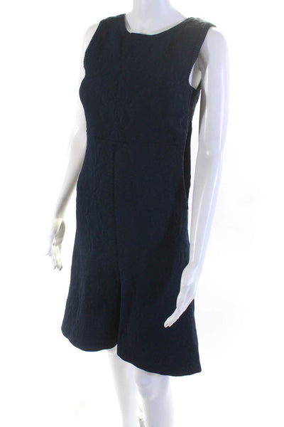 Chanel Womens Navy Textured Printed Crew Neck Sleeveless Shift Dress Size 40