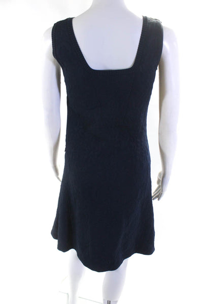 Chanel Womens Navy Textured Printed Crew Neck Sleeveless Shift Dress Size 40