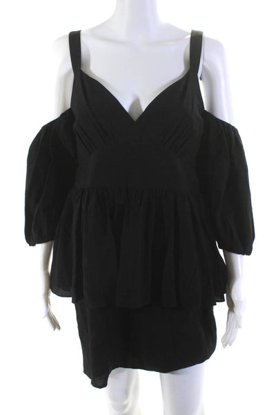 Isla Womens Black Cold Shoulder V-Neck Puff Long Sleeve Peplum Dress Size S
