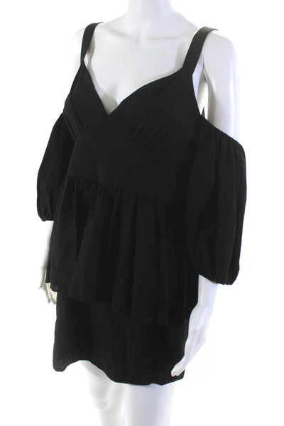 Isla Womens Black Cold Shoulder V-Neck Puff Long Sleeve Peplum Dress Size S