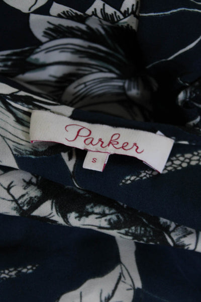 Parker Womens Silk Floral Print V-Neck Smocked Waist Blouson Dress Blue Size S