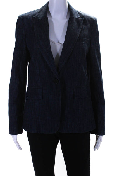 Joie Womens Peak Lapel Denim One Button Blazer Jacket Dark Blue Size 6