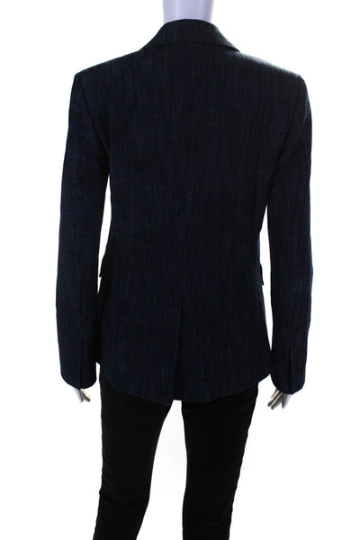 Joie Womens Peak Lapel Denim One Button Blazer Jacket Dark Blue Size 6