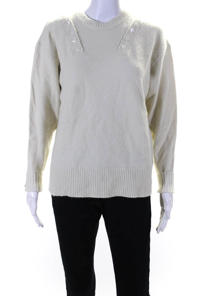 Marissa Webb Womens Pullover Button Trim Crew Neck Sweatshirt White Size XS