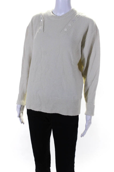 Marissa Webb Womens Pullover Button Trim Crew Neck Sweatshirt White Size XS