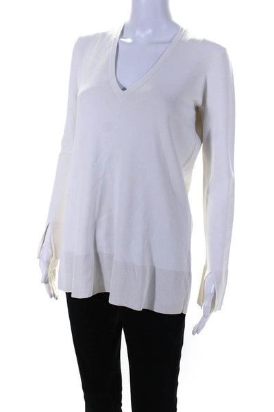 Theory Womens Pullover Long Sleeve V Neck Sweatshirt Chalk White Size Small