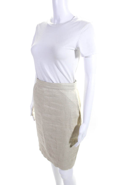 Proenza Schouler Womens Linen Woven High Rise Zip Up Pencil Skirt Beige Size 6