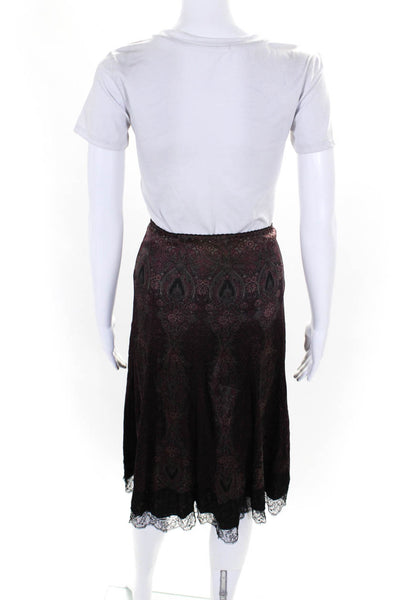 Elie Tahari Womens Silk Paisley High Rise Lace Trim A-Line Skirt Plum Size M