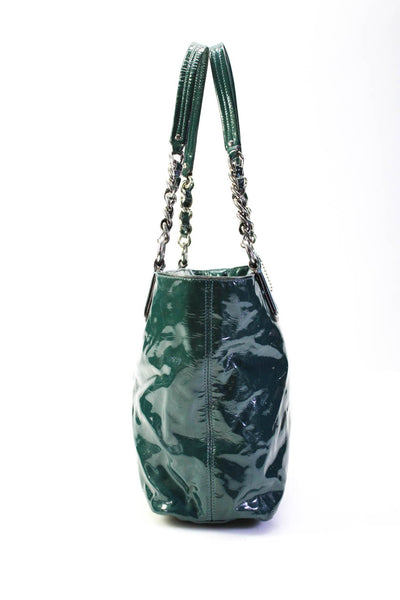 Coach Womens Patent Leather Chain Strap Shoulder Bag Green Medium Handbag