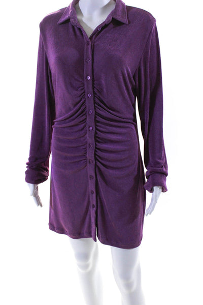 With Jean Womens Button Front Collared Ruched Knit Dress Purple Size Large
