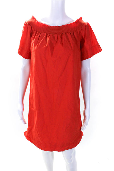 J Crew Womens Short Sleeve Off Shoulder Shift Dress Orange Cotton Size 4