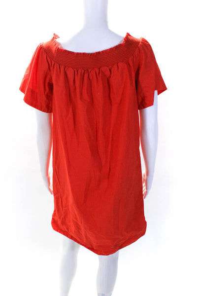 J Crew Womens Short Sleeve Off Shoulder Shift Dress Orange Cotton Size 4