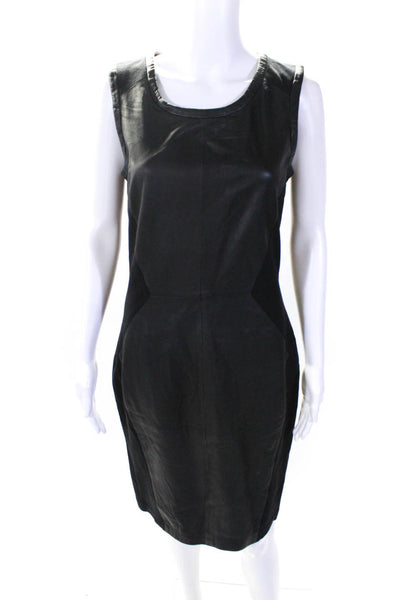 Trouve Womens Leather Scoop Neck Sleeveless Zip Up Mid-Calf Dress Black Size 8