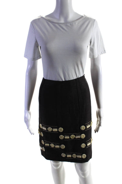 Per Se Womens Gray Silk Beaded Embellished Knee Length Pencil Skirt Size 8