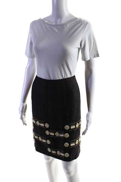 Per Se Womens Gray Silk Beaded Embellished Knee Length Pencil Skirt Size 8