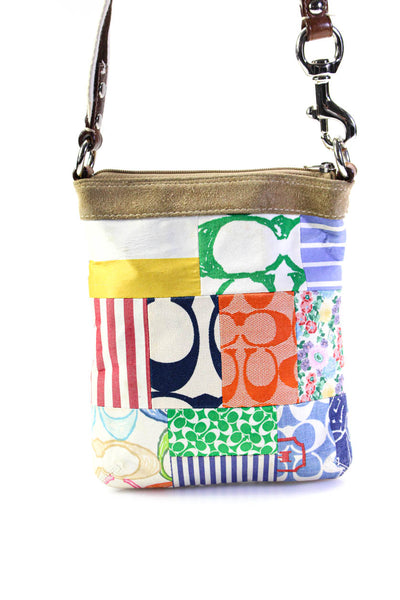 Coach Womens Multicolor Patch Print Suede Zip Crossbody Bag Handbag