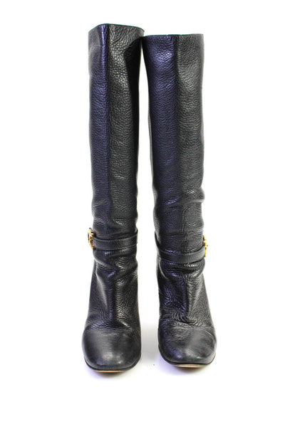 Chloe Womens Leather Buckle Detail Pull On Knee High Boots Black Size 37.5 7.5
