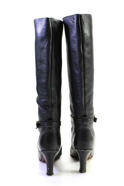 Chloe Womens Leather Buckle Detail Pull On Knee High Boots Black Size 37.5 7.5