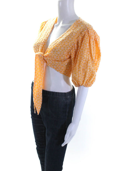 Lisa Marie Fernandez Womens Eyelet Cropped Wrap Blouse Orange Cotton Size 1