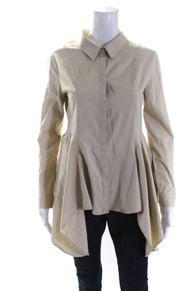 Umgee USA Womens Button Down Asymmetrical Shirt Beige Cotton Size Small