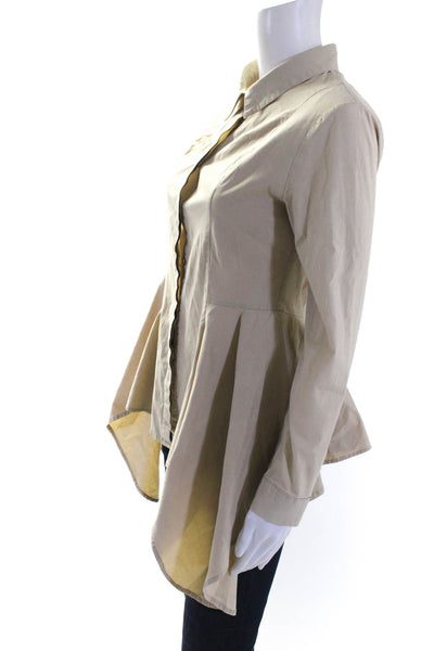 Umgee USA Womens Button Down Asymmetrical Shirt Beige Cotton Size Small