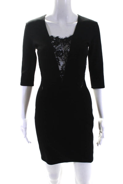 Mason Womens Lace Detail Long Sleeves Body Con Dress Black Size Petite