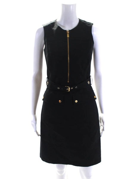 Michael Kors Womens Half Zipperm Sleeveless Belted Dress Black Cotton Size 2