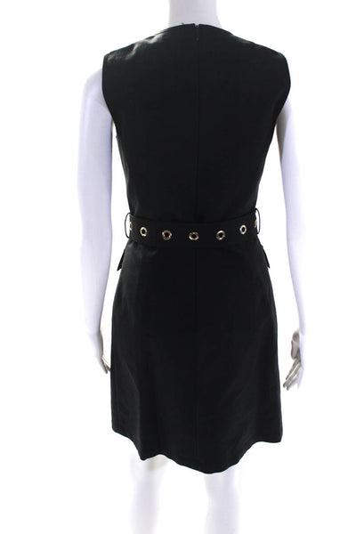 Michael Kors Womens Half Zipperm Sleeveless Belted Dress Black Cotton Size 2