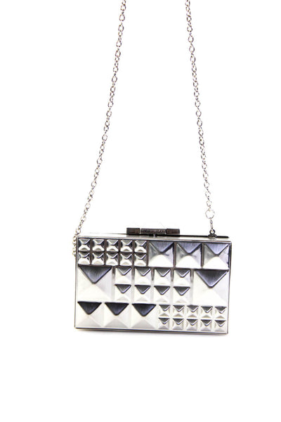 BCBG Max Azria Womes Metal Geometric Crossbody Shoulder Handbag Silver