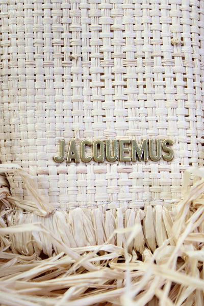 Jacquemus Womens Straw Fringe Trim Mini Shoulder Handbag Beige