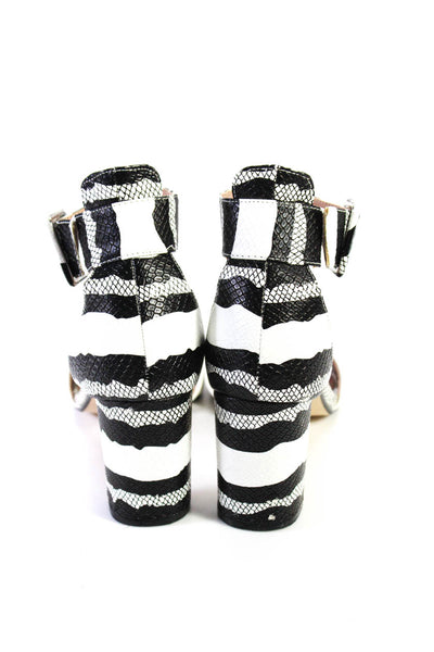 Chinese Laundry Women's Ankle Buckle Block Heels Sandals White Black Size 8.5