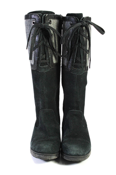 Clarks Women's Round Toe Lace up Zip Closure Knee High Boot Black Size 7