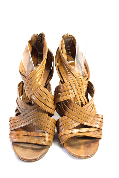 Tory Burch Womens Back Zip Stiletto Strappy Sandals Brown Leather Size 7M
