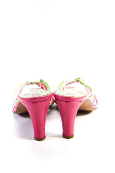 Lilly Pulitzer Womens Braided Raffia Slide Sandals Pink Green Size 7.5M