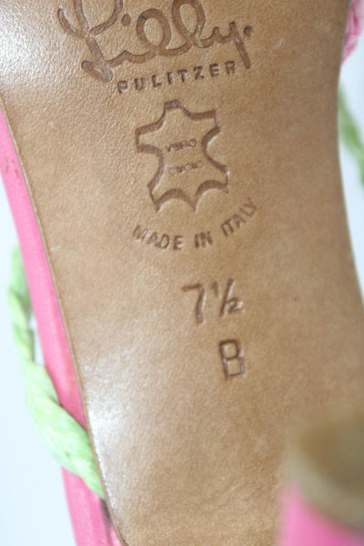 Lilly Pulitzer Womens Braided Raffia Slide Sandals Pink Green Size 7.5M