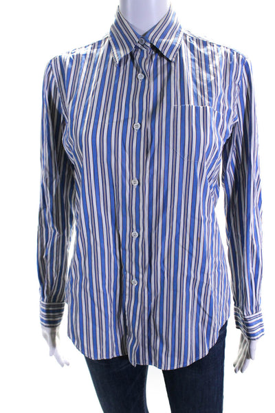 Giorgios of Palm Beach Womens Button Up Collared Striped Shirt Blue White IT 40