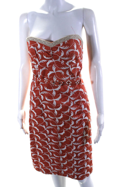 Nanette Lepore Womens Back Zip Strapless Embroidered Dress Peach White Size 6