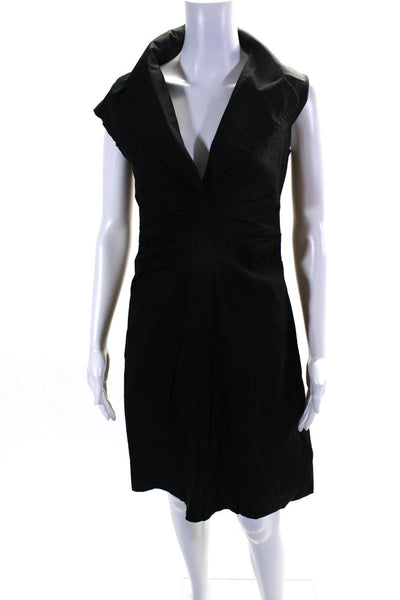 Searle Womens Short Sleeve Collared V Neck Ruched Sheath Dress Black Size 6