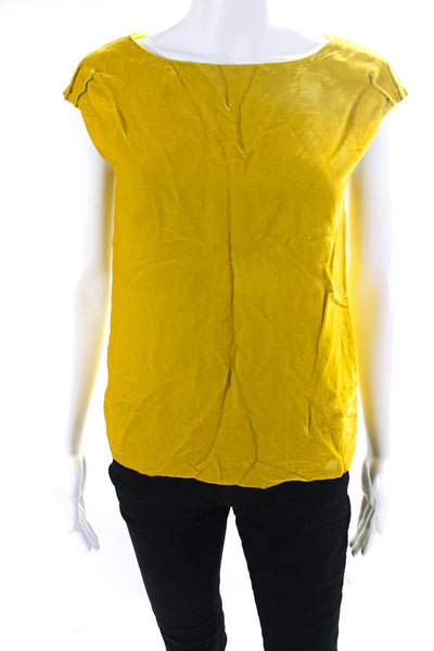 Richard Chai Women's Velvet Pleated Short Sleeve Blouse Yellow Size S